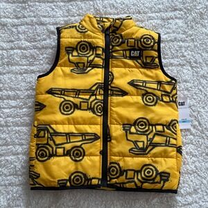Caterpillar Boys Yellow Dump Truck Puffer Vest CAT Construction Sz 5 Toddler NWT